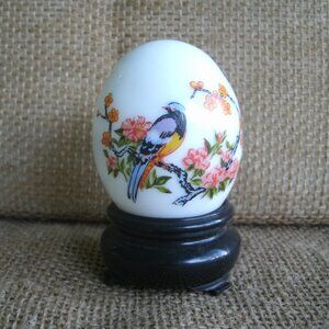 Vintage Avon Oriental Bird Egg Milk Glass Bottle